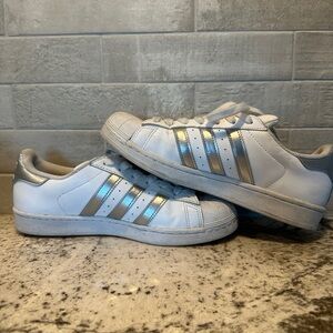 White and silver adidas superstars
